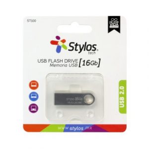 Memoria USB Stylos ST100, 16GB, USB 2.0, Plata SKU: STMUSB2B